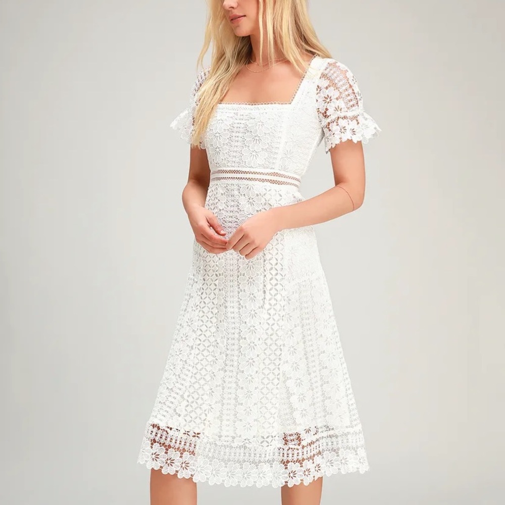 Lulus White Lace Midi Dress/ Spring dress/Summer dress/Special occasion dress/XL